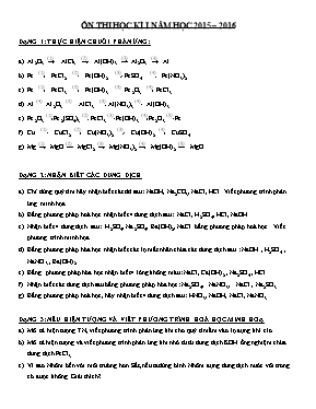 Đề ôn tập học kỳ 1 môn Hóa học Lớp 9 - Năm học 2015-2016